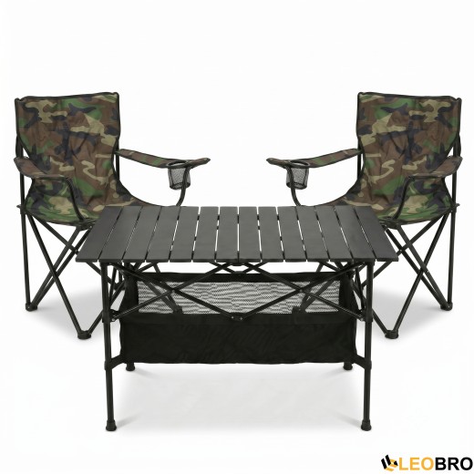 Комплект туристичний - стіл LEOBRO 93x55x50 см та 2 крісла Lite Military - 1