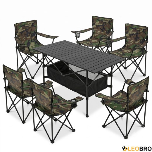 Комплект туристичний - стіл LEOBRO 117x55x50 см та 6 крісел Lite Military - 1