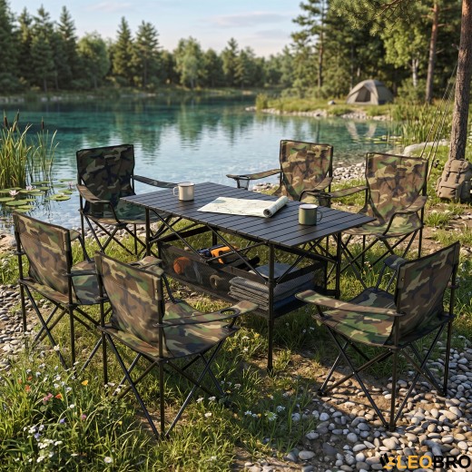 Комплект туристичний - стіл LEOBRO 117x55x50 см та 6 крісел Lite Military - 6