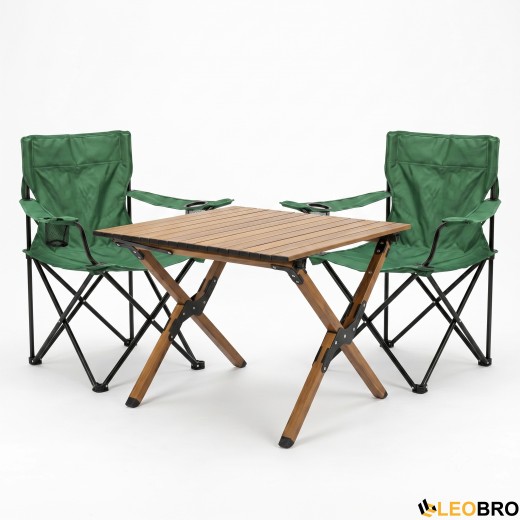 Комплект туристичний - стіл LEOBRO Camp M 59х59х38 см та 2 крісла Lite Green  - 1