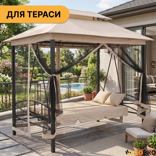Садовая качеля с подушками и москитной сеткой LEOBRO Elit Brown (LB-1097) - 11