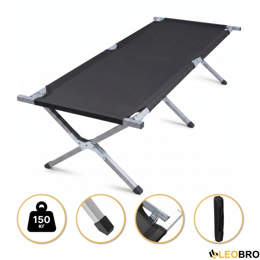 Армійська похідна розкладачка LEOBRO до 150 кг Чорна (LB-MC-B1-BLK) - 1