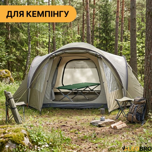 Армійська похідна розкладачка LEOBRO до 150 кг Темно-зелена (LB-MC-B1-GRN) - 4