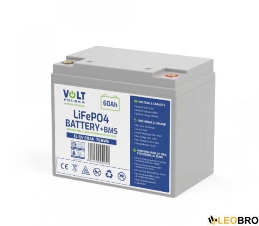 Акумулятор Volt Polska LiFePO4 12,8V 60Ah (60A) + BMS (6AKLI06012) - 1