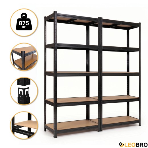 Набір стелажів 2 шт LEOBRO Premium Black  180 х 90 х 40 см, 175кг/полиця, 5 полиць (LB-R115X2) - 1