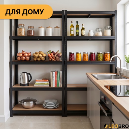 Набір стелажів 2 шт LEOBRO Premium Black  180 х 90 х 40 см, 175кг/полиця, 5 полиць (LB-R115X2) - 7