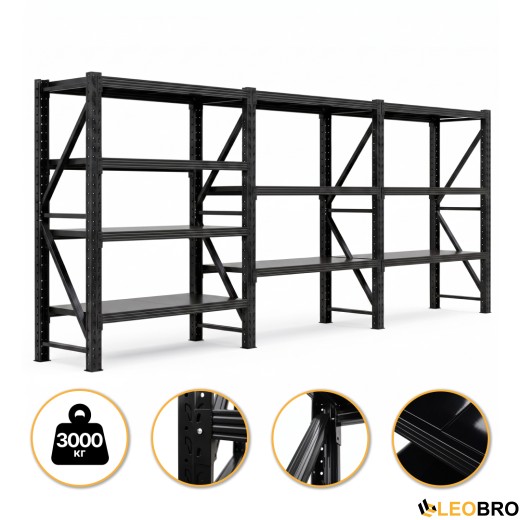 Металевий стелаж LEOBRO Premium Pro 200х600х50 см (300 кг/полиця, 10 полиць, 3 секції, LB-R131) - 1
