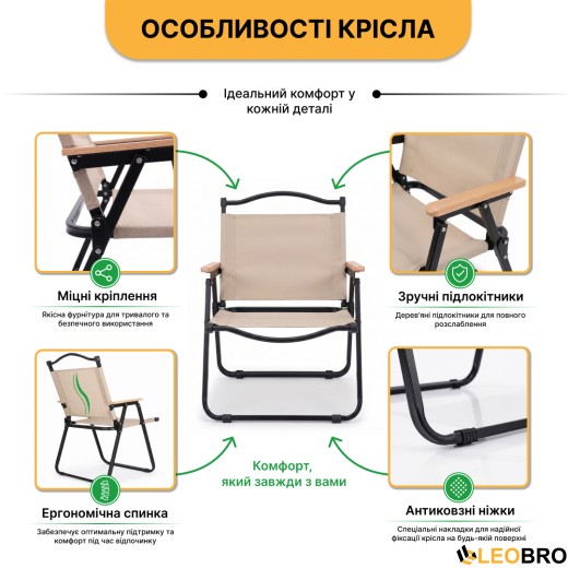 Комплект туристичний - стіл LEOBRO Pro Camp та 2 крісла Camp Beige L - 10