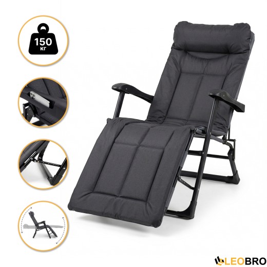 УЦІНКА! Розкладне крісло ліжко з вбудованим матрацом LEOBRO Black (LB-FCB-G3-BLK) - 1