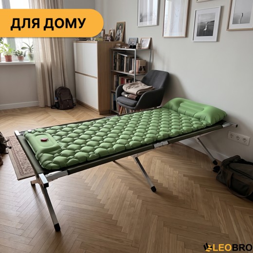 Армійська похідна розкладачка з надувним карематом LEOBRO до 120кг Зелена (LB-MC-A1-AGR-1095) - 2