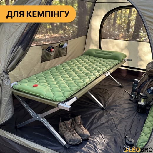 Армійська похідна розкладачка з надувним карематом LEOBRO до 120кг Зелена (LB-MC-A1-AGR-1095) - 4