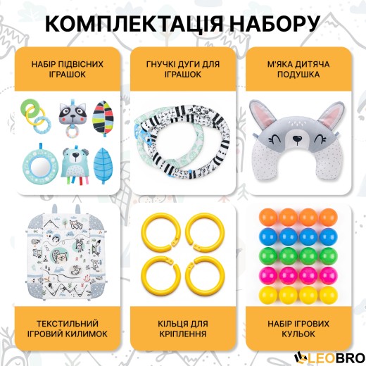 Дитячий розвивальний килимок 4 в 1 "Лісовий єнот" з кульками LEOBRO (LB-1185) - 8