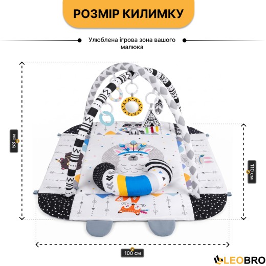 Дитячий розвивальний килимок 4 в 1 "Лама Бохо" з кульками LEOBRO (LB-1186) - 4
