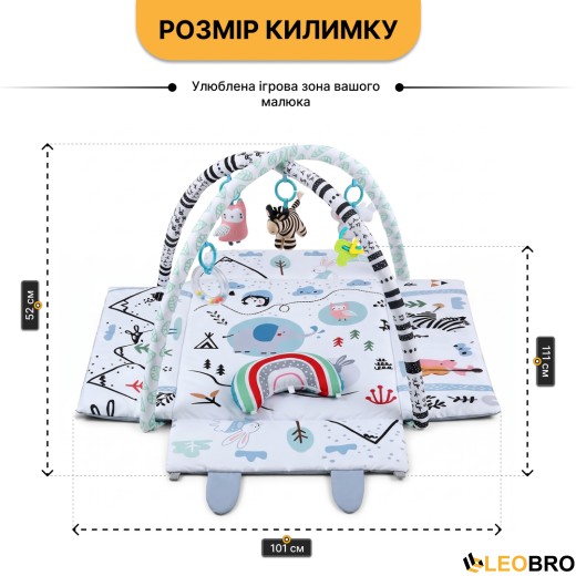 Дитячий розвивальний килимок 4 в 1 "Весела зебра" з кульками LEOBRO (LB-1187) - 4