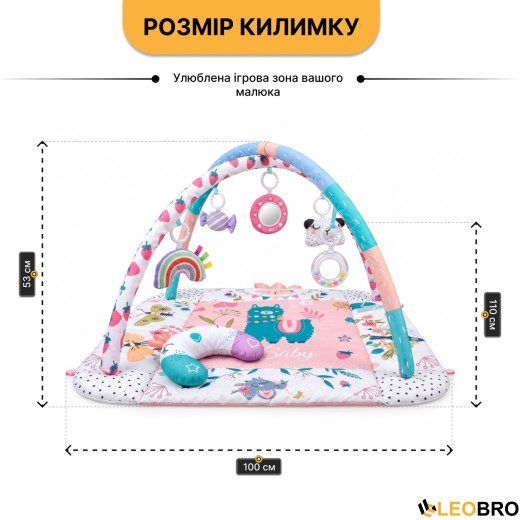 Дитячий розвивальний килимок 4 в 1 "Полунична лама" з кульками LEOBRO (LB-1191) - 4
