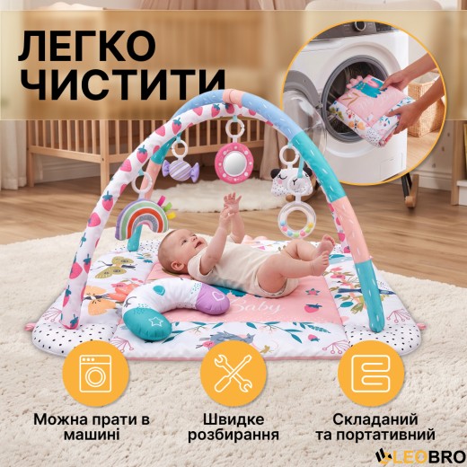 Дитячий розвивальний килимок 4 в 1 "Полунична лама" з кульками LEOBRO (LB-1191) - 7