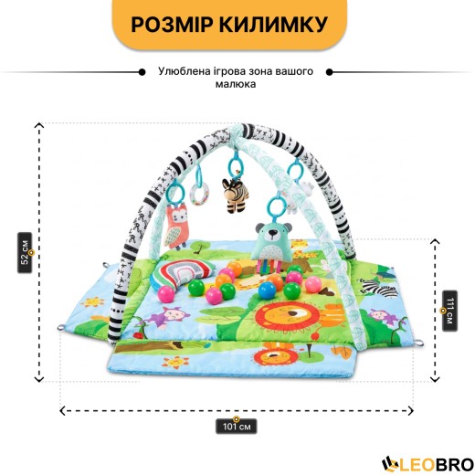 Дитячий розвивальний килимок 4 в 1 "Веселі джунглі" з кульками LEOBRO (LB-1195) - 4