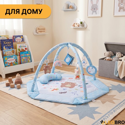 Дитячий розвивальний килимок 4 в 1 "Ведмедик і зайчик Hello" блакитний з кульками LEOBRO (LB-1188) - 8