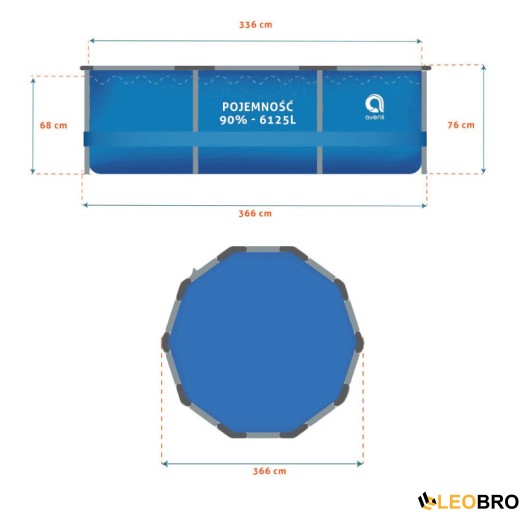 Басейн каркасний Avenli 366х76см 16в1 (681) - 9