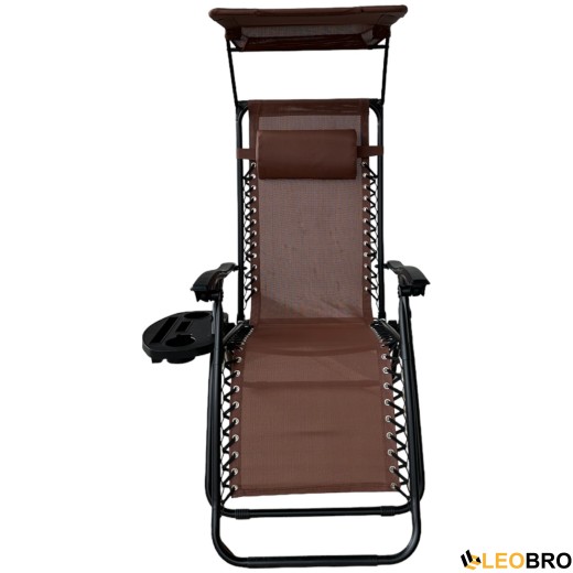 Розкладне крісло шезлонг Zero Gravity LEOBRO з козирком Коричневе - 3
