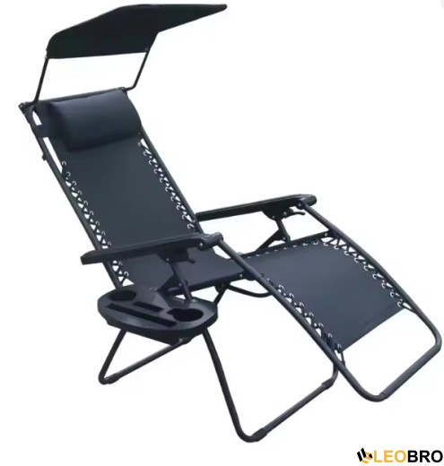 Розкладне крісло шезлонг LEOBRO Zero Gravity Black з козирком (LB-ZGC-T1-BLK) - 1
