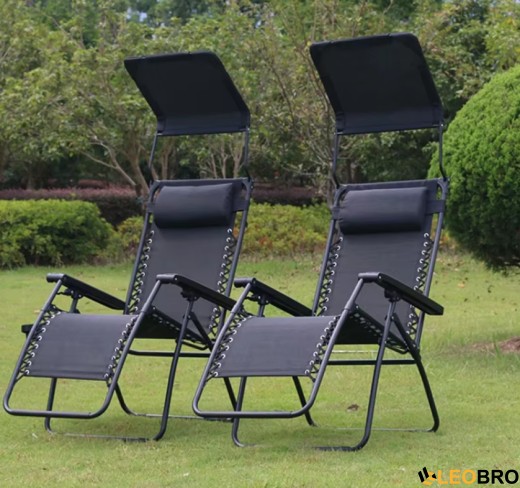 Розкладне крісло шезлонг LEOBRO Zero Gravity Black з козирком (LB-ZGC-T1-BLK) - 2