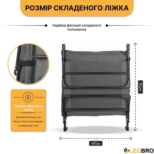 Розкладне ліжко (розкладачка) з вбудованим матрацом LEOBRO Black (LB-FB-M1-BLK) - 12