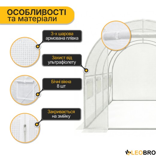 Садова теплиця парник LEOBRO Garden 10м2 White MultiDoor (LB-G112-WHT) - 4