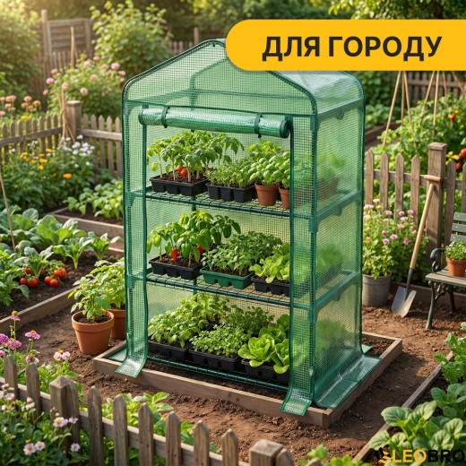 Стелаж-теплиця LEOBRO 125х69х49 см на 3 полиці Green (LB-G116) - 6
