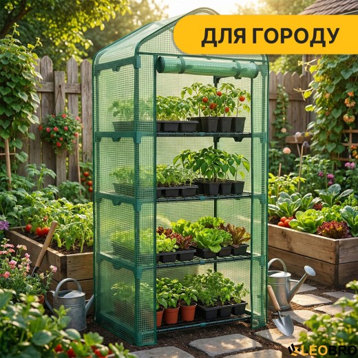 Стелаж-теплиця LEOBRO 159х69х49 см на 4 полиці Green (LB-G118) - 6