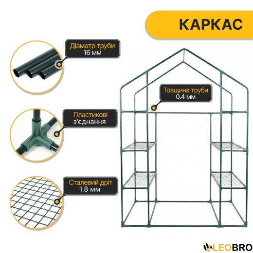 Стелаж-теплиця LEOBRO 143x73x195 см на 4 полиці Green (LB-G121) - 3