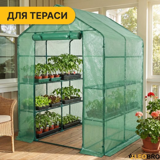 Стелаж-теплиця LEOBRO 143x143x195 см на 8 полиць Green (LB-G122) - 8