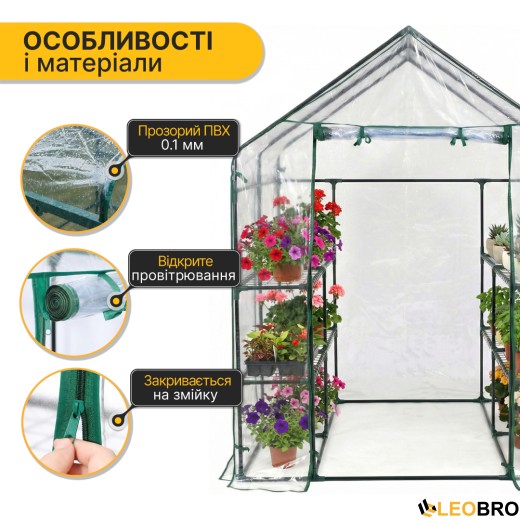 Стелаж-теплиця LEOBRO 143x143x195 см на 8 полиць (LB-G123) - 4