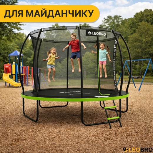 Батут з внутрішньою захисною сіткою 374 см LEOBRO Premium Pro 12FT GREEN (LB-1101) - 9