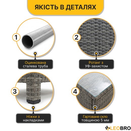 Комплект садовой мебели LEOBRO Lounge Set 3-в-1 (LB-1057) - 4