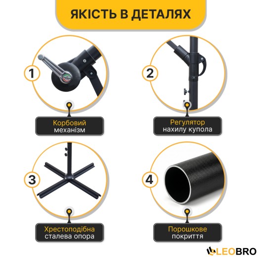 Складной садовый зонт с боковым удлинителем LEOBRO Серый (LB-1079) - 4