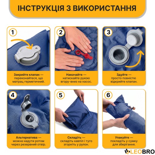 Надувний похідний килимок матрац LEOBRO Air Mat 190 x 60 см Blue (LB-1096) - 6