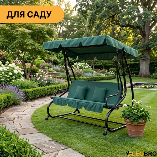 Велика гойдалка з подушками LEOBRO Luxury Green (LB-1043) - 10