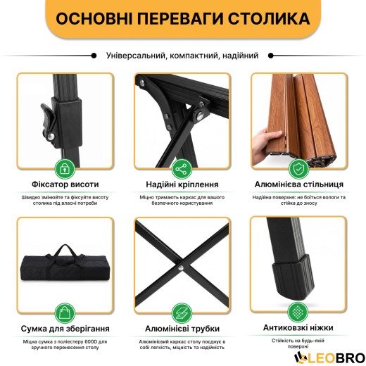 Раскладной туристический стол LEOBRO Pro Camp Wood Alu (LB-1063) - 5