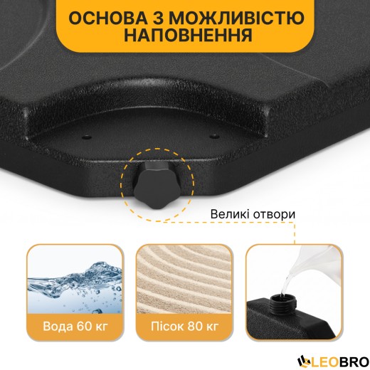 Комплект Складна садова парасоля з боковим подовжувачем LEOBRO Бежева + Підставка - 5