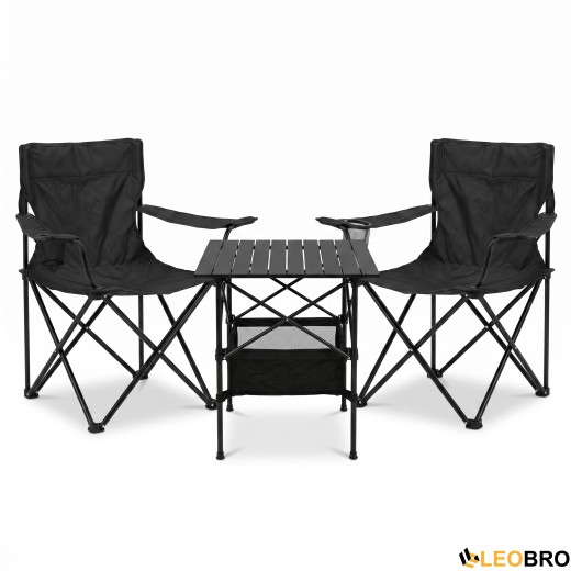 Комплект туристичний - стіл LEOBRO 52x52x50 см та 2 крісла Lite Black - 1