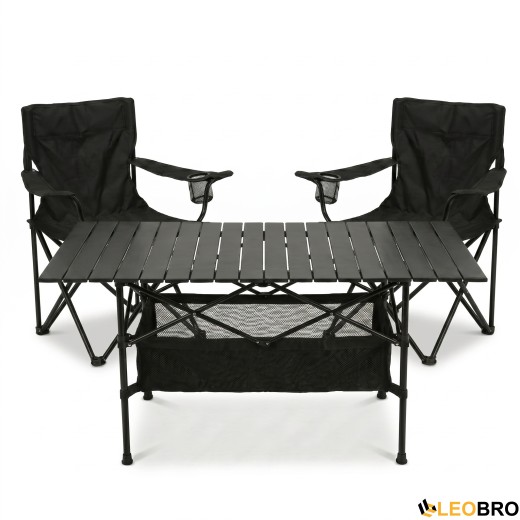 Комплект туристичний - стіл LEOBRO 117x55x50 см та 2 крісла Lite Black - 1