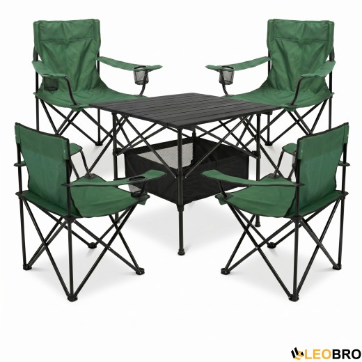 Комплект туристичний - стіл LEOBRO 52x52x50 см та 4 крісла Lite Green  - 1