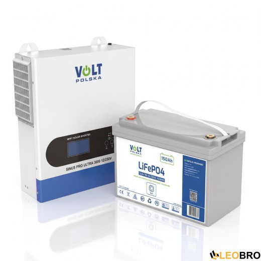 Комплект Volt Polska SINUS PRO ULTRA 3000 12/230V 1500/3000W + Акумулятор LiFePO4 12,8V 150Ah - 1