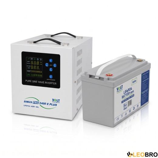 Комплект Volt Polska SINUS PRO 2400 E PLUS 12/230V (1600/2400W) + LiFePO4 12,8V 100Ah (100A) - 1